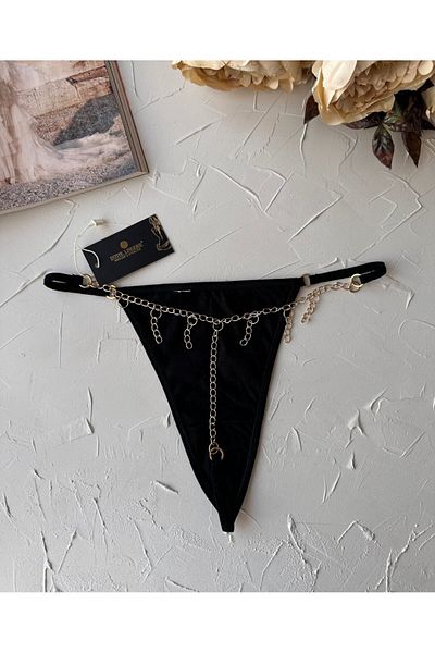 İntive Lingerie Snur negru din bumbac de rețea cu lanț pe spate-5250 (colecție specială)