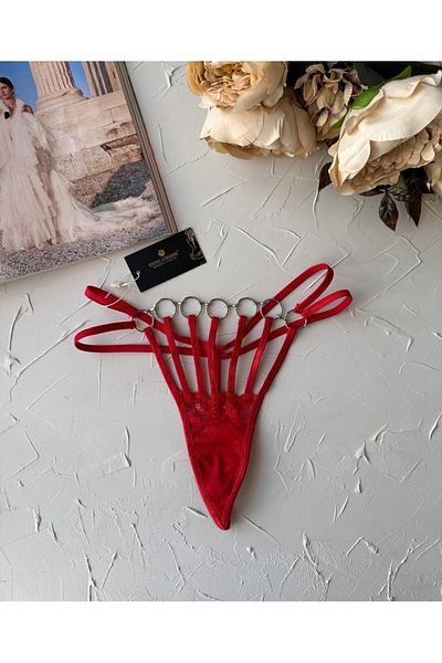 İntive Lingerie Red Front Ring Detailed Lacy Net Cotton Fancy String-5185 (Special Collection)