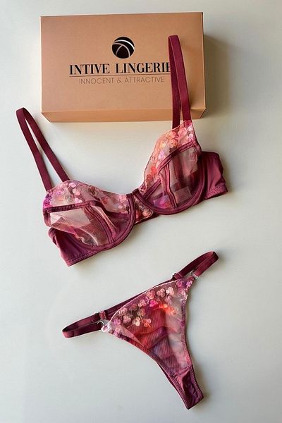 İntive Lingerie Set de sutien cu aspect hologram cu sârmă florală Gloria Plum/Mov închis