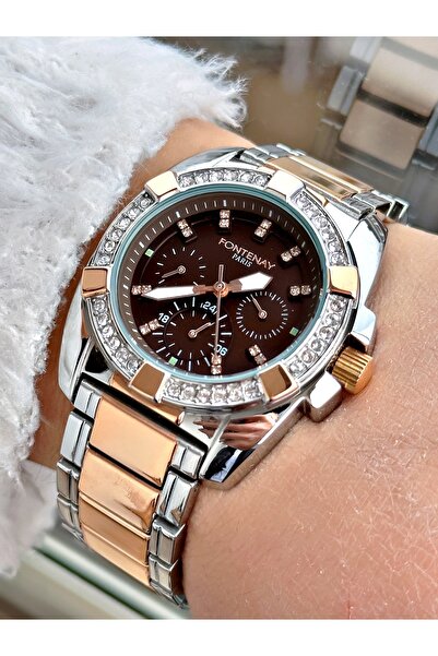 Fontenay Rose Ve Metal Renk, Taşlı Spor Kadın Kol Saati Fn-4024.2vkv
