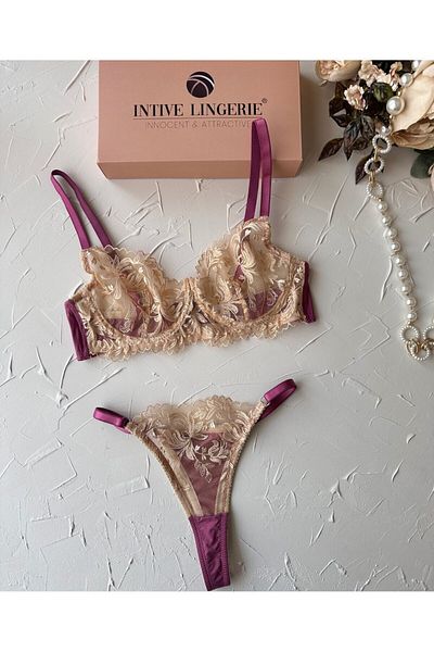İntive Lingerie Σετ σουτιέν Arwen Beige Dusty Rose με διαφανές σχέδιο Underwire (Intive Special)