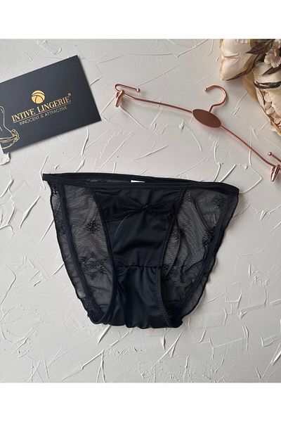 İntive Lingerie Lucia Japanese Style - Cheeky Slip εσώρουχο με τούλι σατέν πλάτη και λεπτομέρεια κορδέλας - 2858