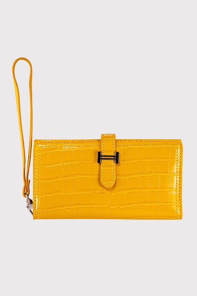 Garbalia Yellow Croco Patterned Astana Belted Zippered Women's Wallet