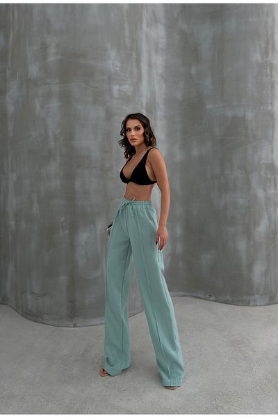 Patreon Water Green Linen Blend - Loose Cut Women's Trousers