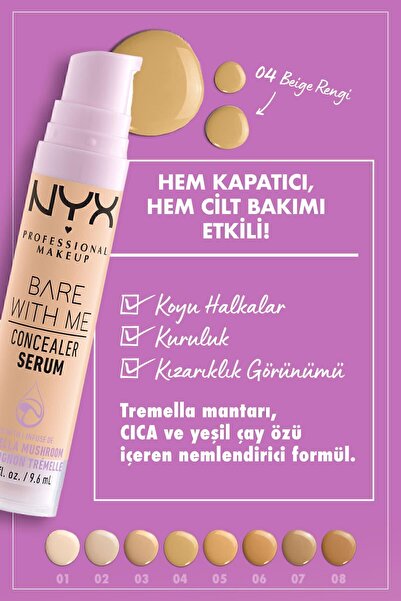 NYX Professional Makeup Bare With Me Kapatıcı Serum 04 Beige Concealer