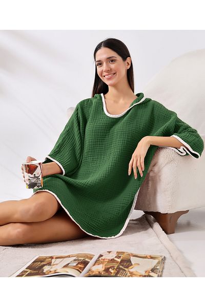 destinyhometex Forest Green 4 Layer Muslin Hooded για ενήλικες γυναίκες Poncho
