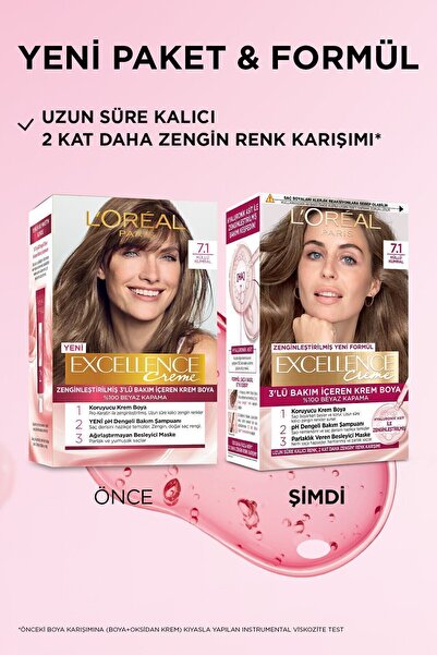L'Oreal Paris Excellence Creme Saç Boyası 7.1 Kumral Küllü 2'li Set