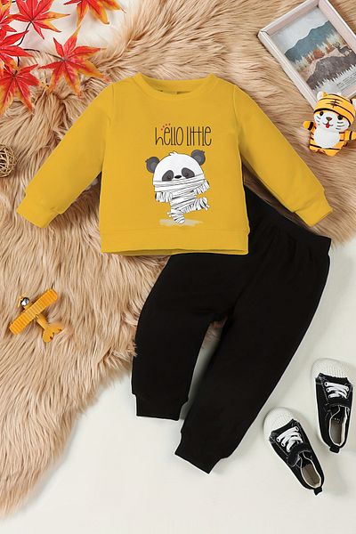 ADABEBEK New Season Hello Little Panda Printed Baby Set - Top and Bottom Set 22410