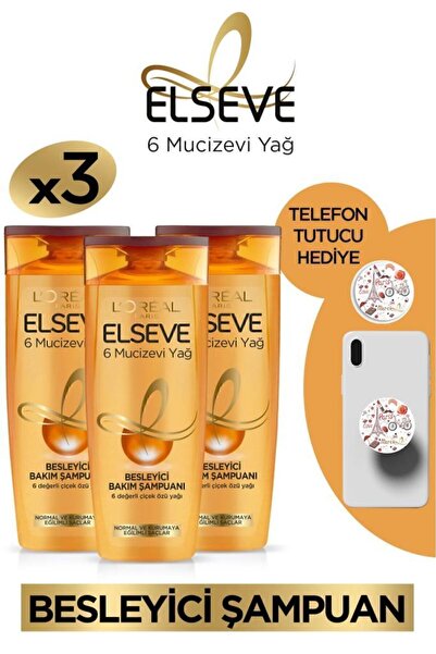 ELSEVE 3'lü 6 Mucizevi Yağ Besleyici Bakım Şampuanı 450 ml Seti Telefon Tutucu Hediyeli