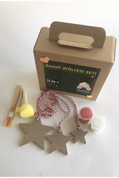 Beyaz Tavşan Oyun Evi Ahşap Boyama Seti - 3lü Yıldız Cam Süsü