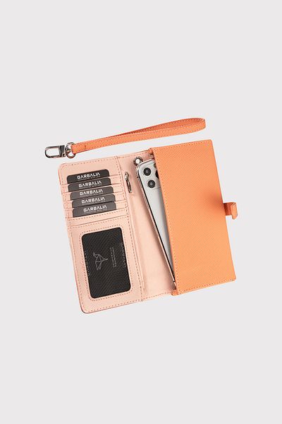 Garbalia Salmon Colored Astana Patterned Women's Wallet - with Belt, Zipper and Wrist Strap