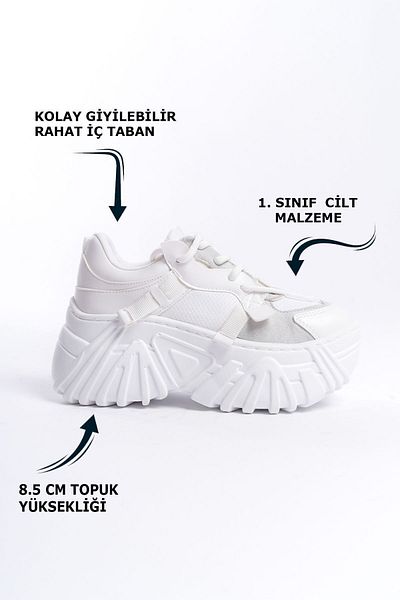 Limeo Neformální dámské sportovní boty tenisky s bílou koženou krajkou s vysokou podrážkou