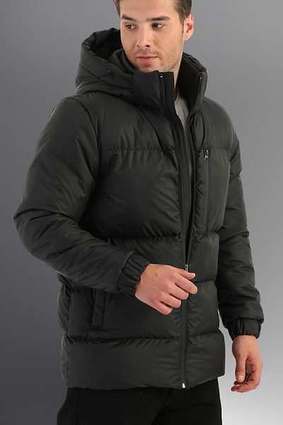 D1fference Schwarzer, dick gefütterter, aufblasbarer Sport-Wintermantel für Herren mit Kapuze