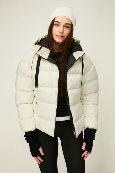 QAWWA Dámská béžová zimní bunda z vláken s kapucí a kapucí