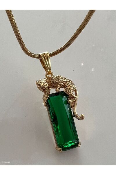 tones official قلادة النمر النمر مع سلسلة من الفولاذ المقاوم للتشويه باللون الأخضر