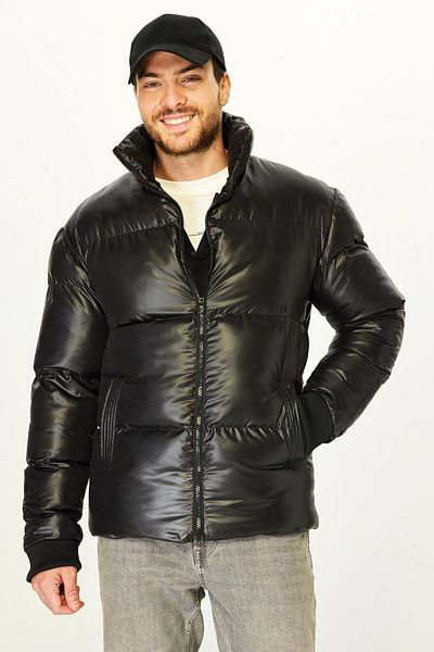 D1fference Schwarze Pufferjacke für Herren – Faserfüllung, warm, winddicht