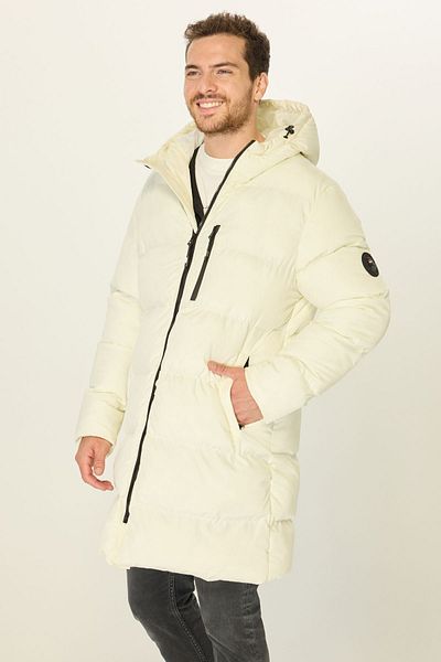 D1fference Men's Hooded Inflatable Fiber Padded Long Winter Beige Windproof Coat Parka Coat