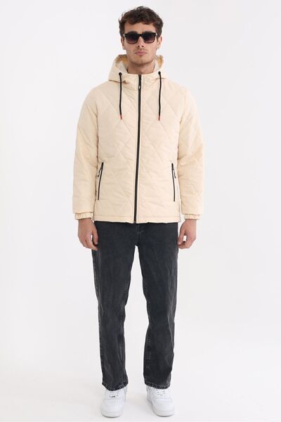 D1fference Erkek Bej Astarlı Rüzgar Geçirmez Kapüşonlu Hafif Mevsimlik Mont
