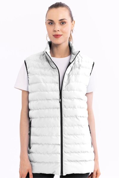 QAWWA Kadın Taş Su ve Rüzgar Geçirmez Jel Elyaflı Kapitone Cepli Spor Yelek