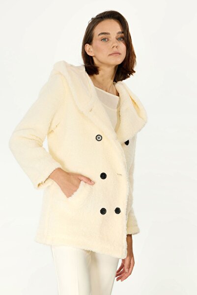 QAWWA Біле вітрозахисне жіноче пальто з вельветової тканини з капюшоном