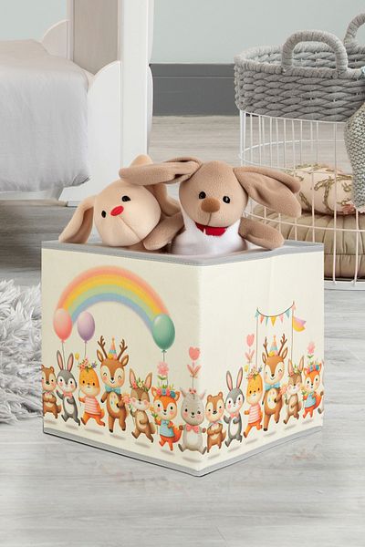 Rope Home Animals Printed Dancing Toy Storage Box - Without Lid, 30x30 Cabinet Table Top