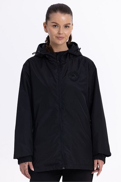 QAWWA Women's Black Lined Windproof Hooded Pocket Raincoat
