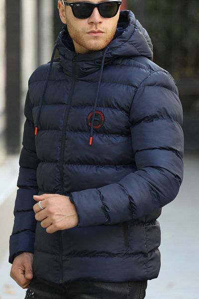 D1fference Marineblauer, dick gefütterter, winddichter, aufblasbarer Winter-Sportmantel mit Kapuze für Herren