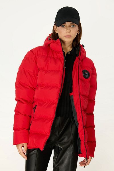 QAWWA Women's Red Windproof Puffer Winter Jacket