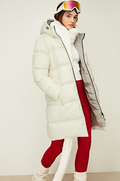 QAWWA Dámská béžová zimní bunda s kapucí a kapucí, odolná proti větru