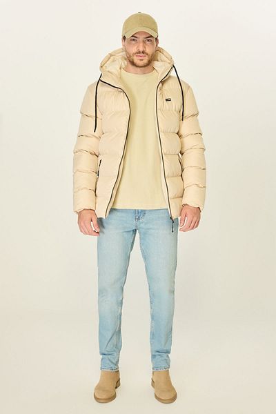 D1fference Men's Beige Puffer Jacket - Windproof, Hooded, Lined