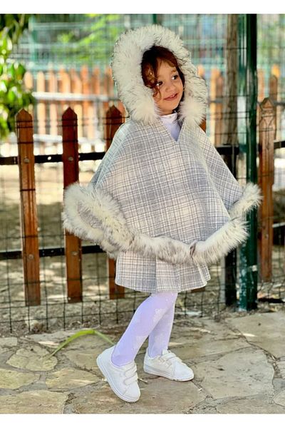elfanto kıds Girl's Fur Detailed Hooded Stitch Pants and Skirt