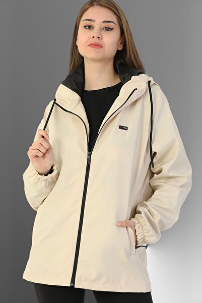 QAWWA Γυναικείο Αδιάβροχο με πέτρα αντιανεμικό με κουκούλα και τσέπη