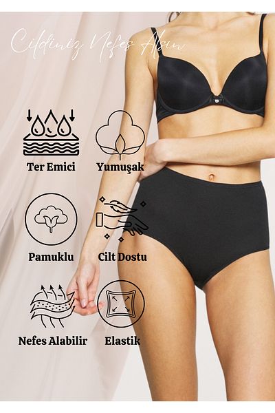 red iç giyim Cotton Oversize Large Size Women's Panties Bato 5 Pack Lycra High Waist Wide Brim Black