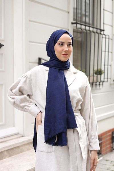 shalby Qufi Pattern Cashmere Hijab Σάλι Navy Blue