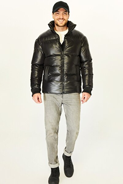 D1fference Pánská černá bunda Puffer - plněná vlákny, hřejivá, větruodolná