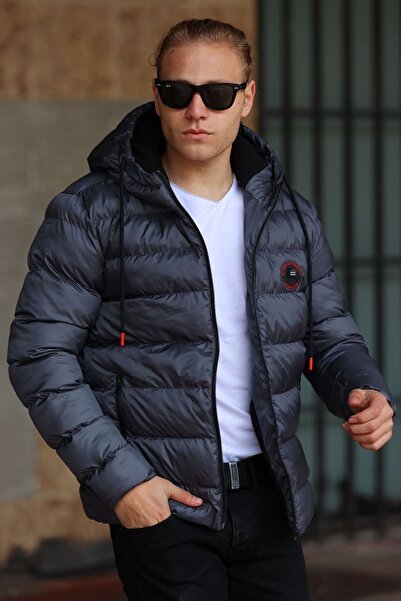 D1fference Ανδρικό χειμερινό αθλητικό παλτό από φλις ανθρακί με κουκούλα και αντιανεμικό