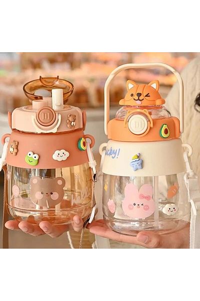 BLA GROUP 1200ml Children's Water Bottle - Animal Figure, Bpa Free, with Carrying Strap, 3D Sticker