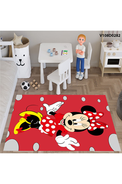 A2ZTR Kırmızı Mickey Mouse Desenli Trafik Yıkanabilir Kaymaz Çocuk Odası Halısı