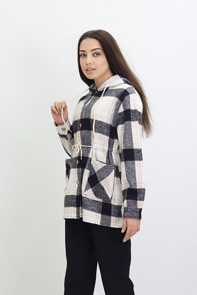 Kamex Cămașă de damă Lumberjack cu glugă în carouri Negru Negru Gri
