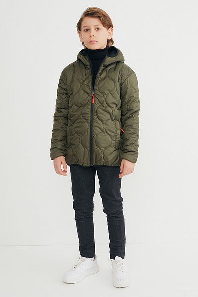 QAWWA Boys' Onion Patterned Windproof Khaki Hooded Coat
