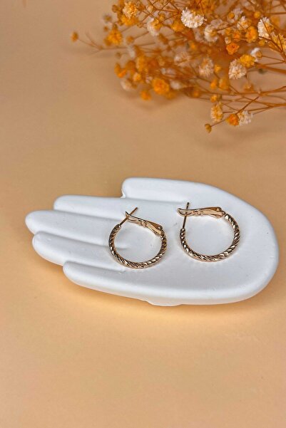 Elassin Aksesuar Burma Detaylı Halka Küçük Boy Gold Renk Küpe / Çap 2cm