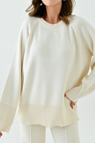 barış sülün lovebox Beige Oversize Sweater and Trousers Set - Grass Detailed, Model 1027