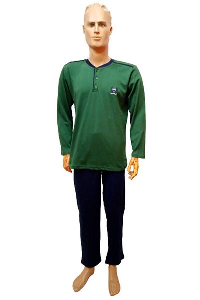 Mefa Pijama بدلة بيجامة رجالية باللون الأخضر والأزرق الداكن 100% قطن 3 أزرار