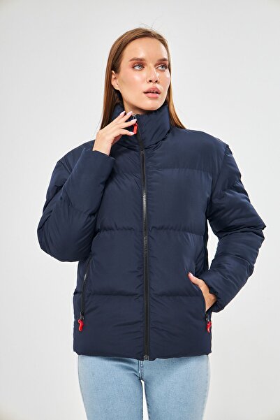 D1fference Women's Navy Blue Lined Windproof Puffer Winter Jacket