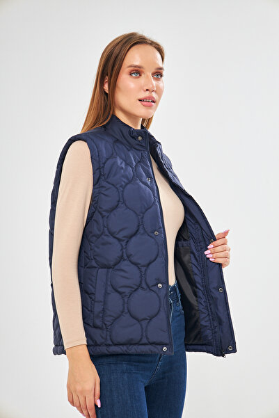 D1fference Women's Water And Windproof Onion Pattern Quilted Navy Blue Vest