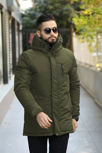 D1fference Pánský khaki voděodolný kabát, kabát a parka s kapucí a kapucí