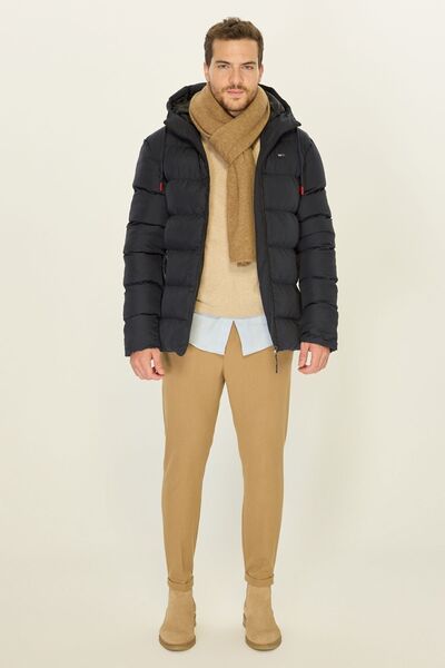 D1fference Чоловіче темно-синє вітрозахисне надувне пальто з капюшоном на підкладці