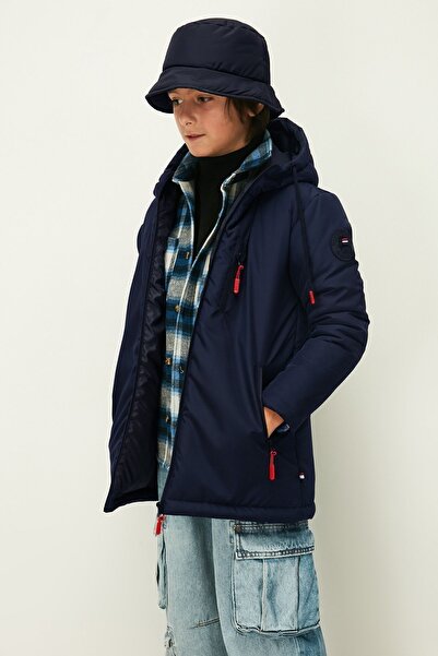 QAWWA Chlapecká zimní bunda s kapucí a kapucí v námořnické modré barvě