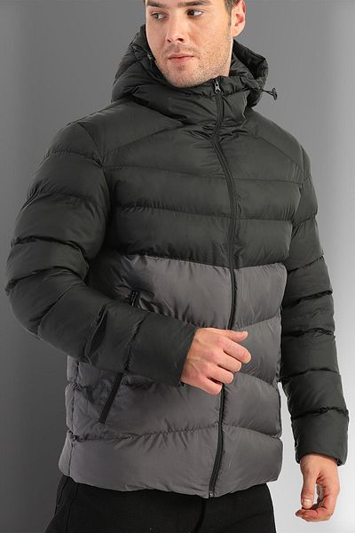 Fuga Ibiza Men's Black-Anthracite Water and Windproof Winter Puffer Padded Jacket