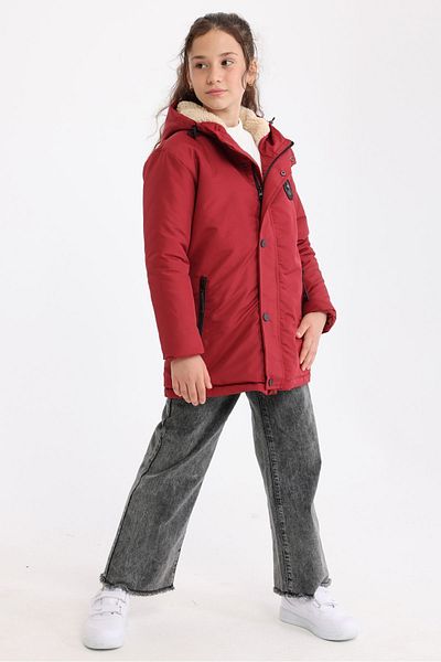 QAWWA Girl's Fiber Filled Removable Hooded Windproof Red Winter Coat & Parka